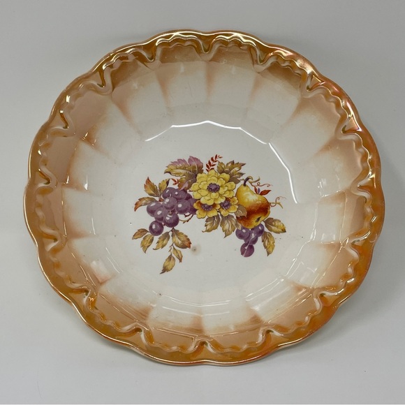 Vintage Homer Laughlin Round Serving Dish Bowl Orange Trim Iridescent White - Picture 1 of 13